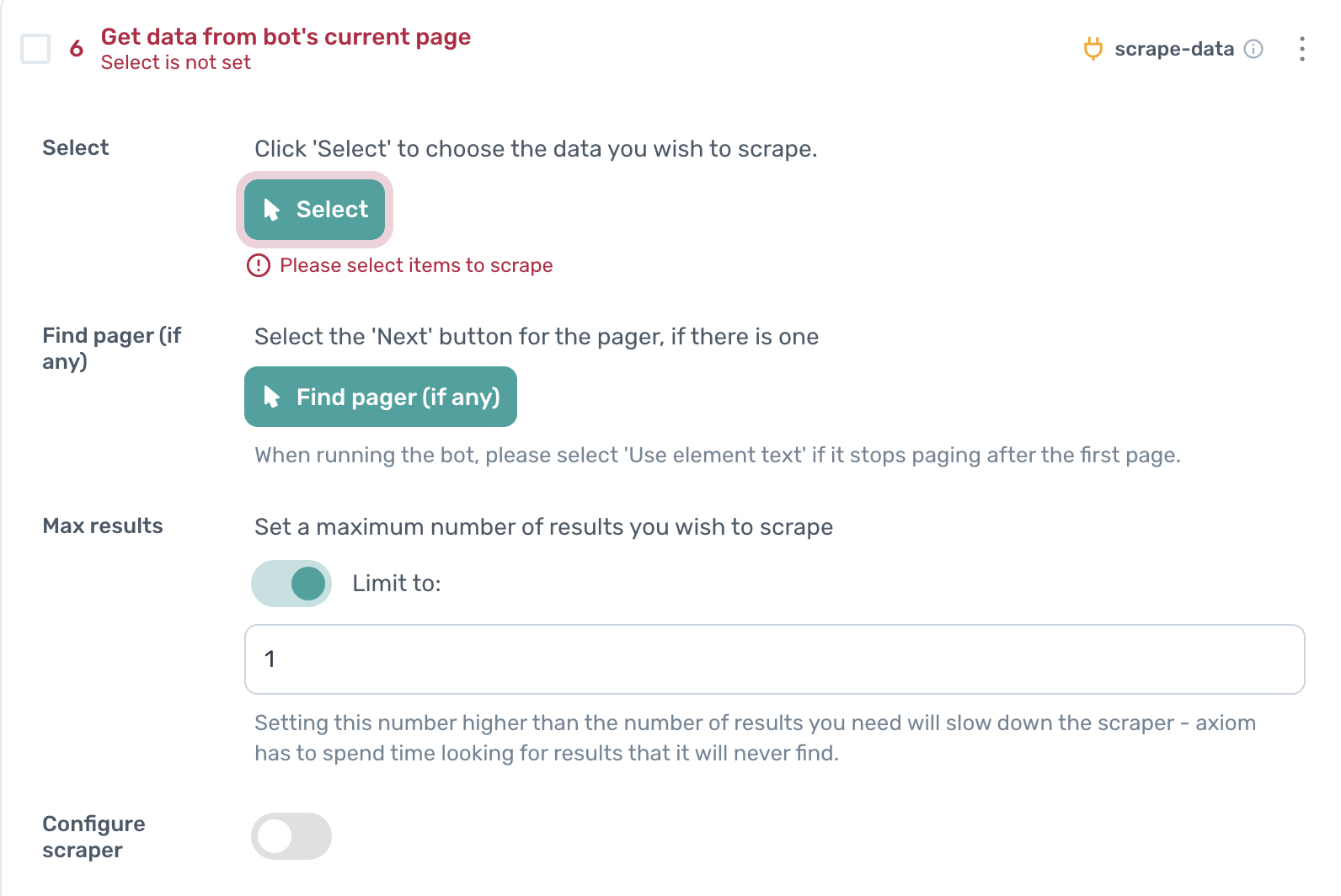 axiom.ai get data off current page step