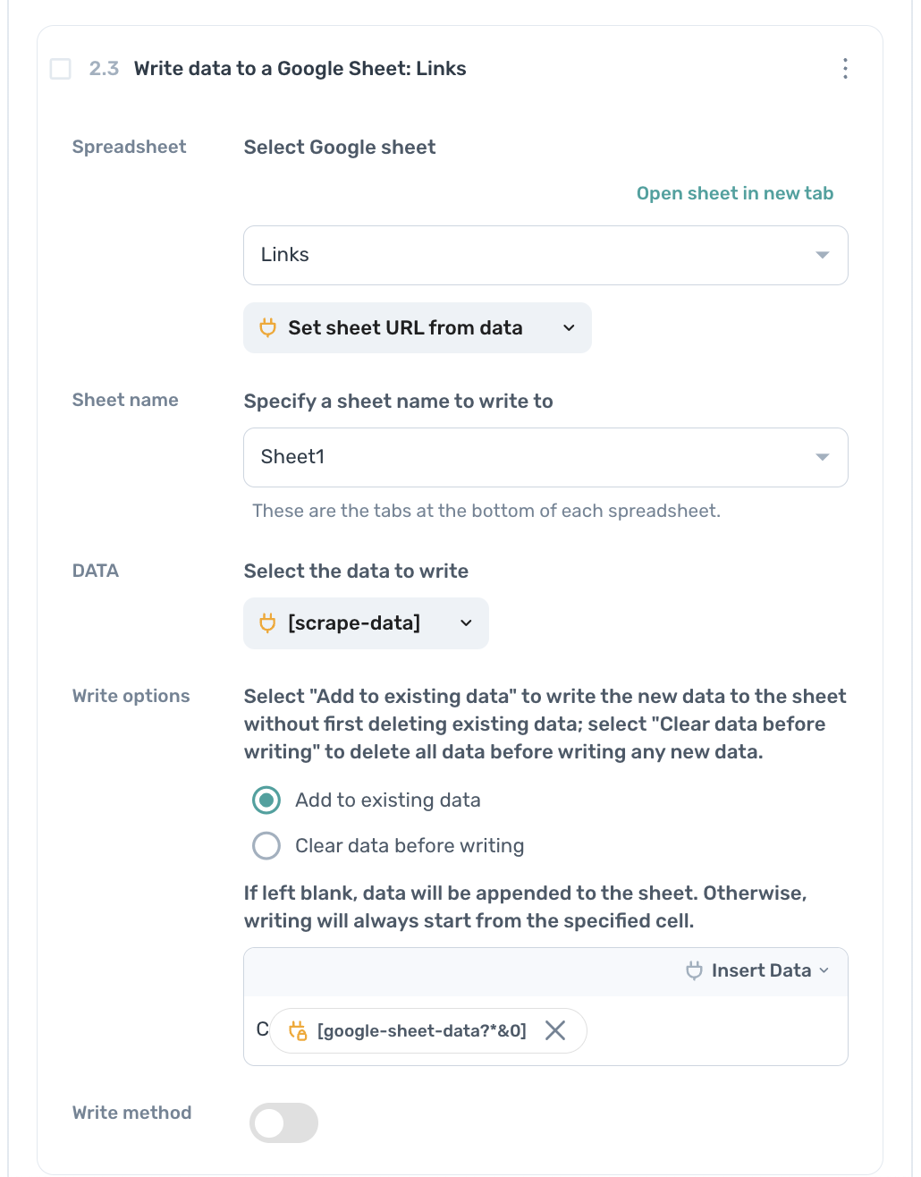 Write data to a Google Sheet