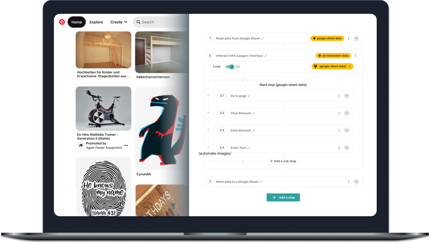 Axiom.ai automating Pinterest