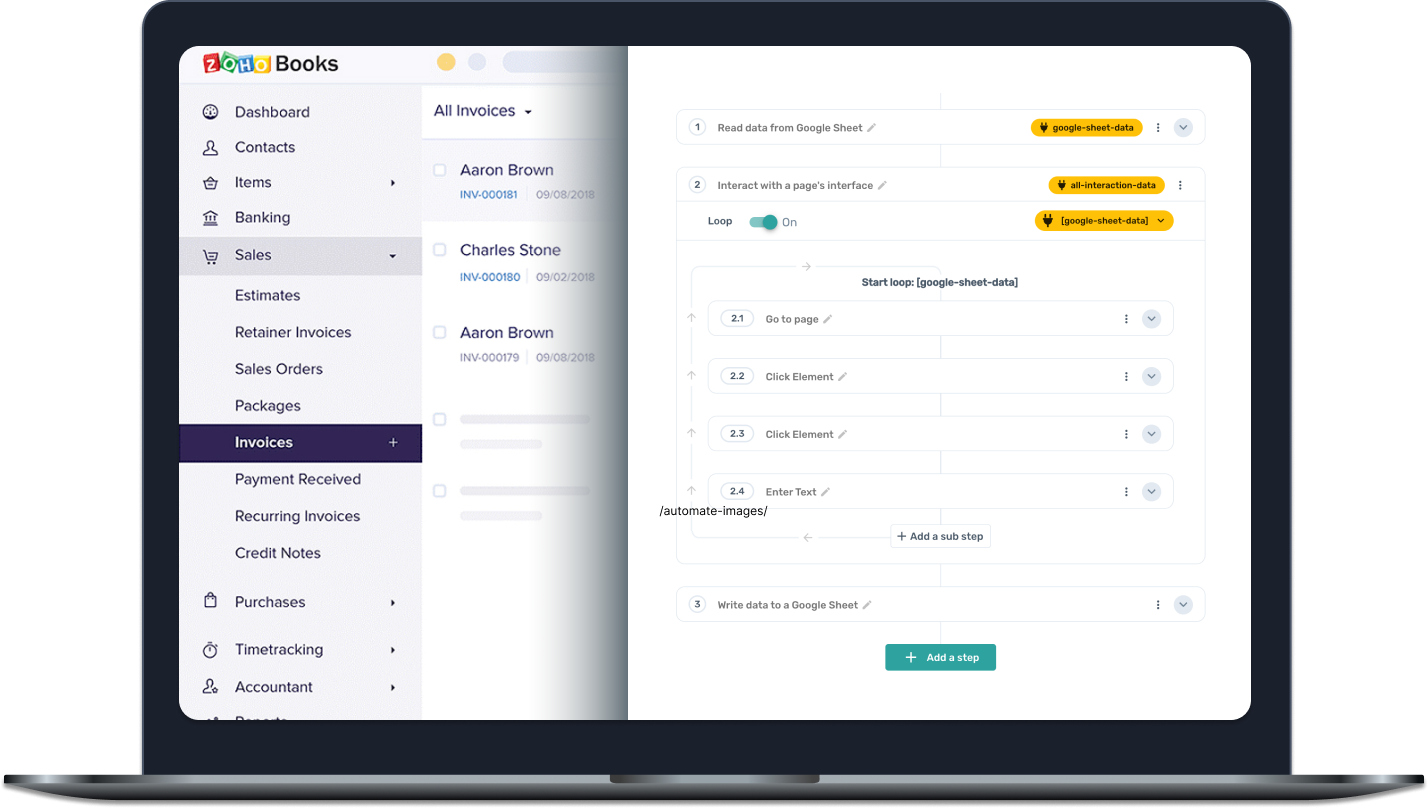 Axiom.ai automating zoho store