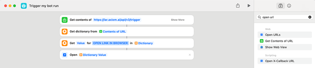 using Google App Script API request to trigger axiom.ai bot run