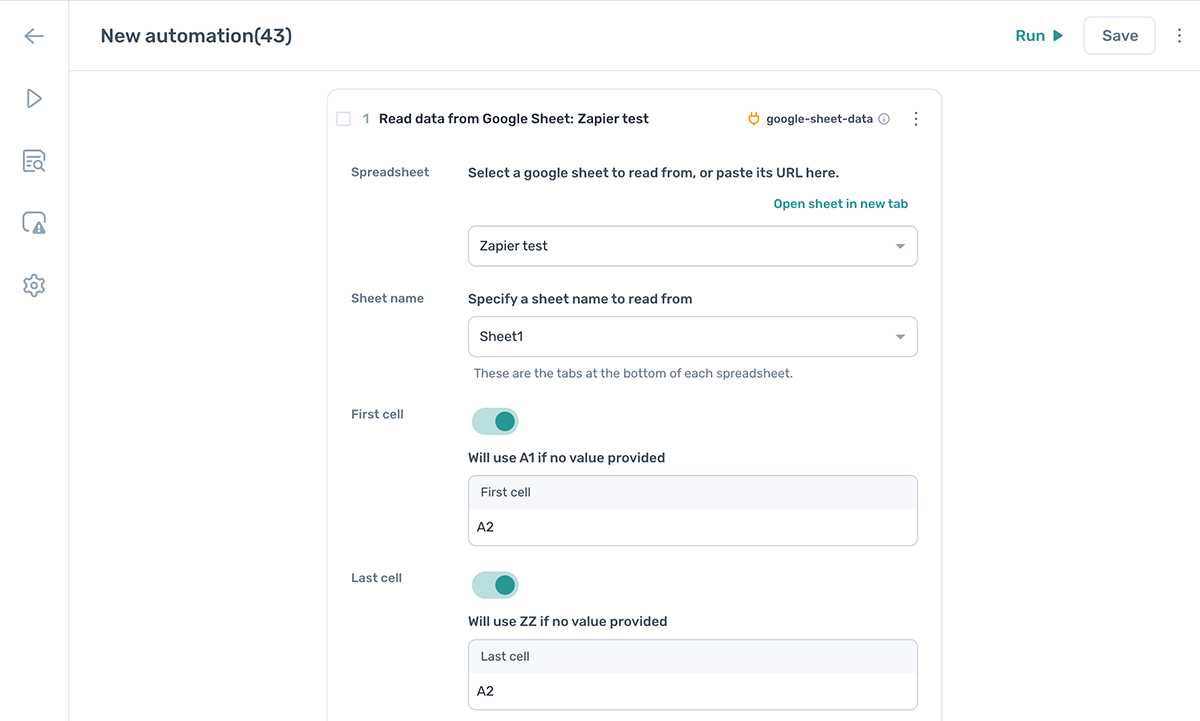 read row from google sheets to trigge bot run