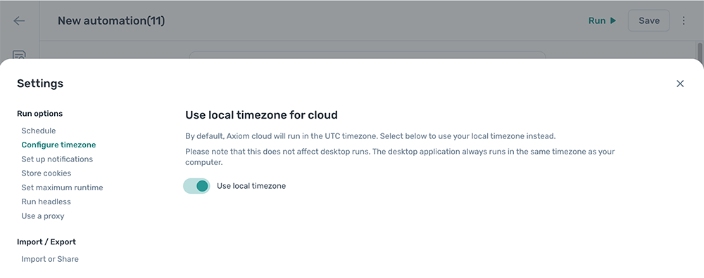 local timezone settings axiom.ai
