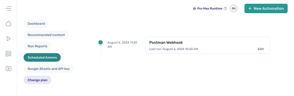 axiom.ai's dashboard scheduled automations