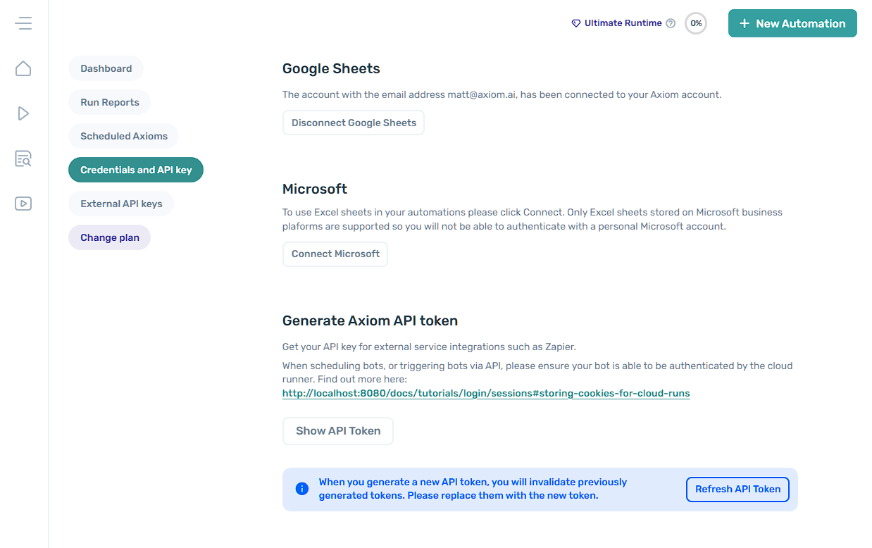 how to disconnect your Google Sheet account in axiom.ai