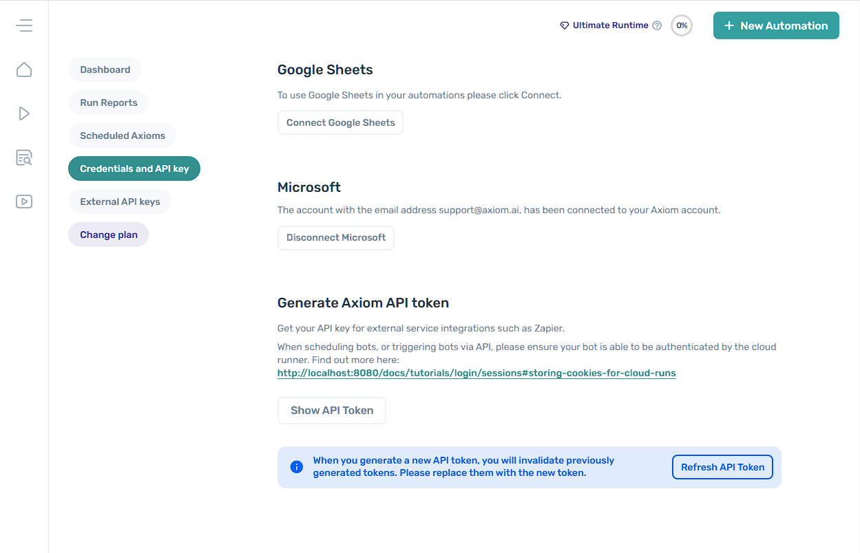 how to disconnect your Microsoft account in axiom.ai