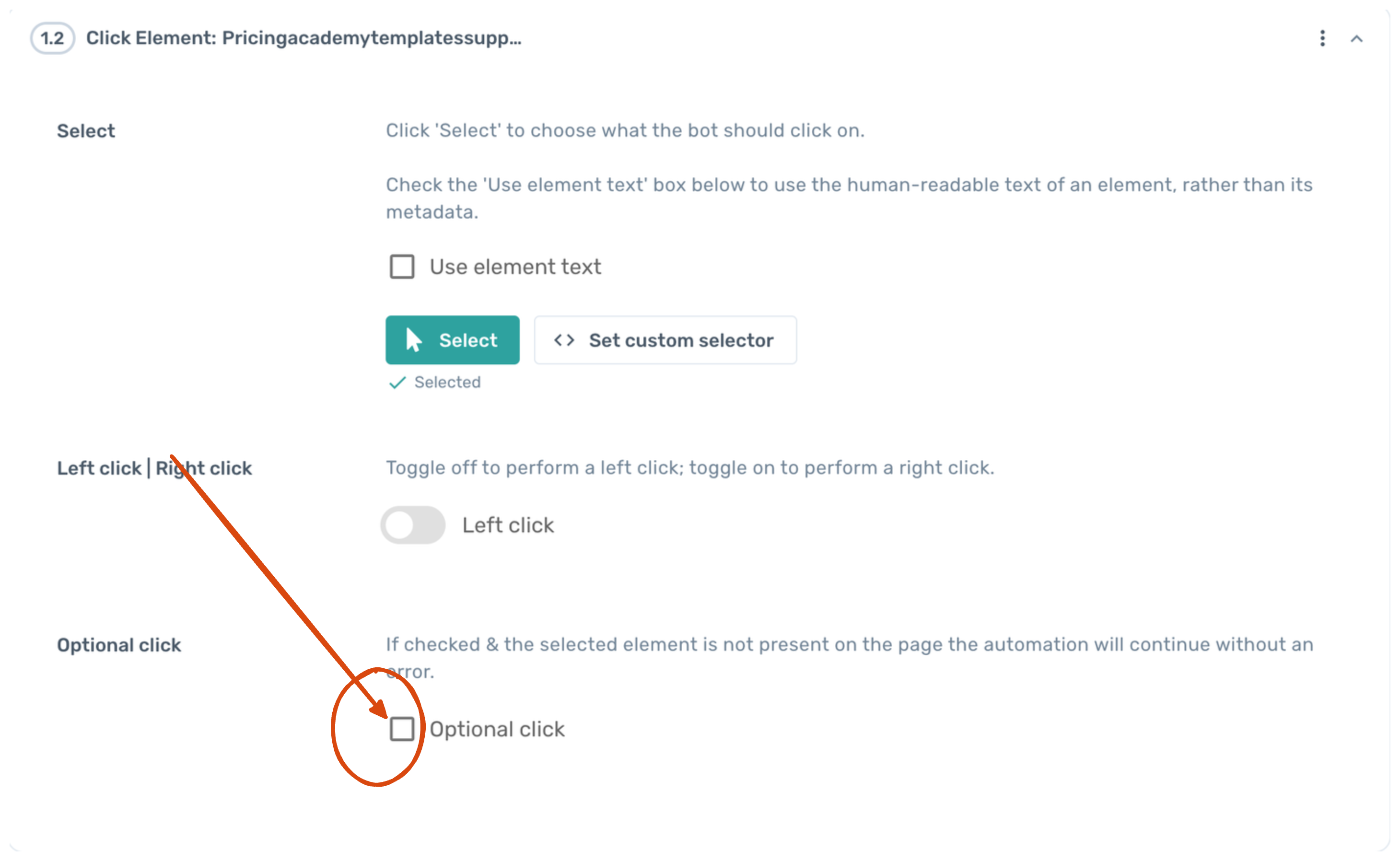 Instead of throwing an error, axiom will click the element if present, and continue if not.