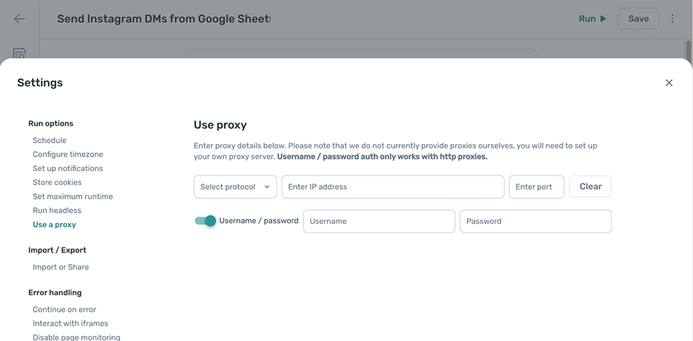 New axiom.ai proxy authentication