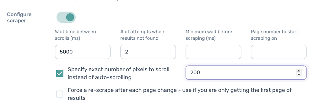 set scroll distance scraper tool - axiom.ai